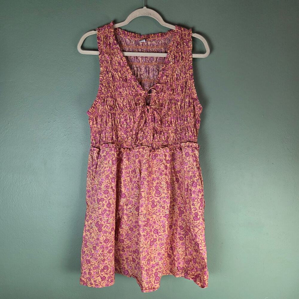Old Navy Womens XL Fit & Flare Smocked Bodice Mini Dress Pink Floral
